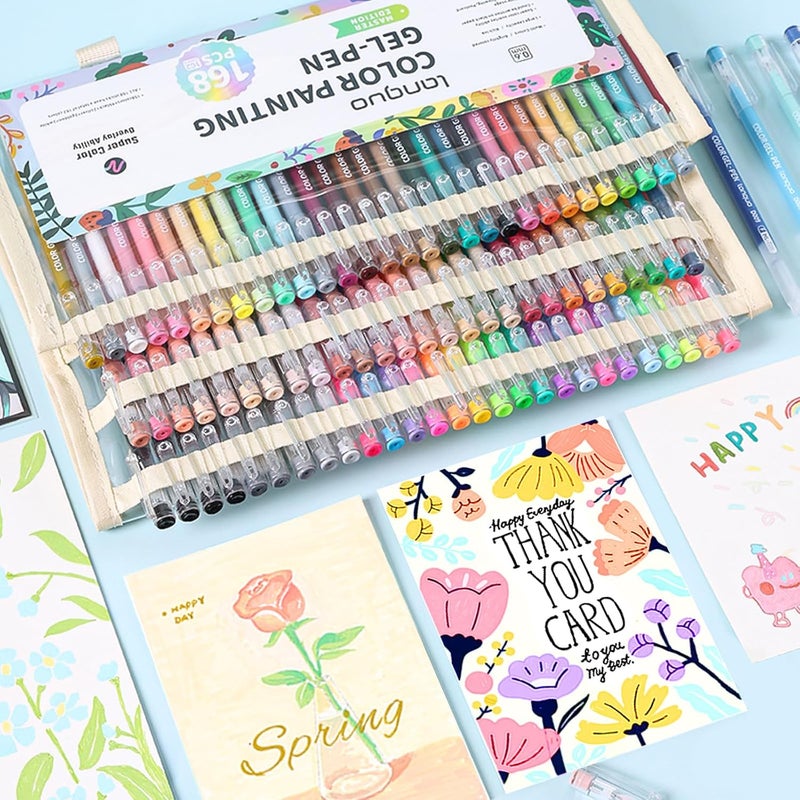 Joyask Gel Pens For Coloring, 168 Pack Colored Pens for Black Paper & White Paper, 0.6MM Fine Point Pens for Coloring, Writing, Drawing, Journaling, Note Taking, Office, Home - Image 2